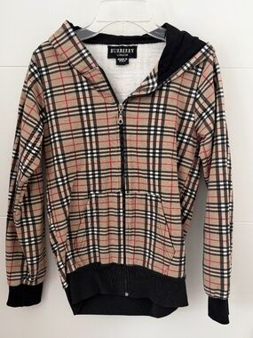 Vintage Style FAUX BURBERRY Plaid Full Zip Hoodie Sweatshirt Tartan Checkered